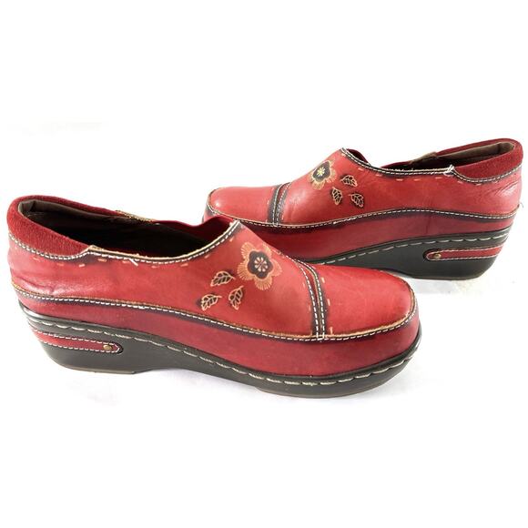 L’Artiste by Spring Step Burbank Red Leather Clogs EU 35 US 5 Floral - Picture 6 of 9